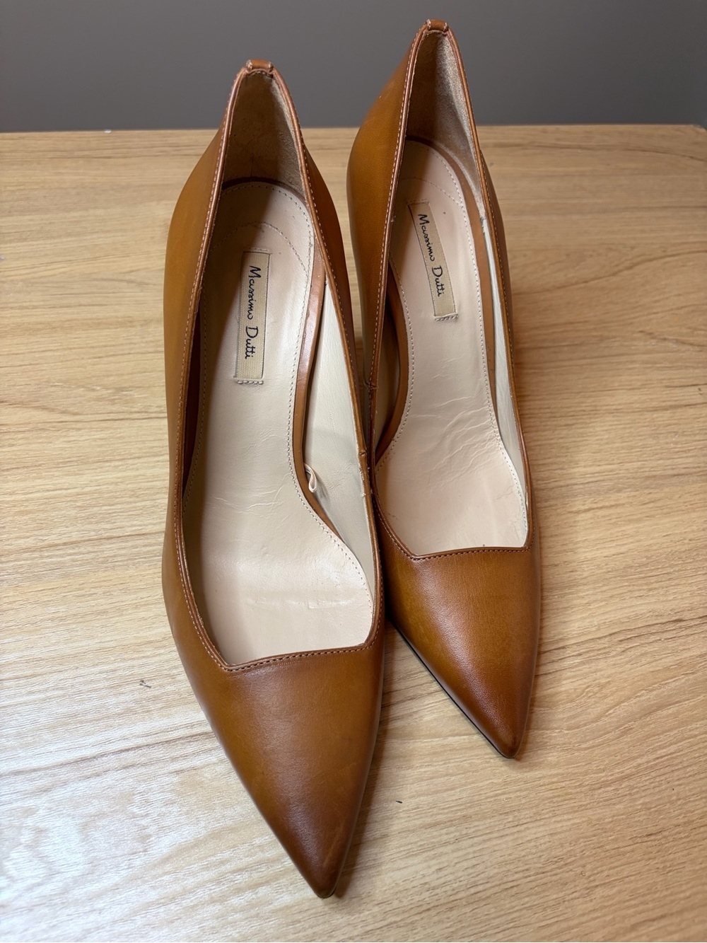 Massimo Dutti Brown Leather Pointed Toe Heels EU 40 US 9